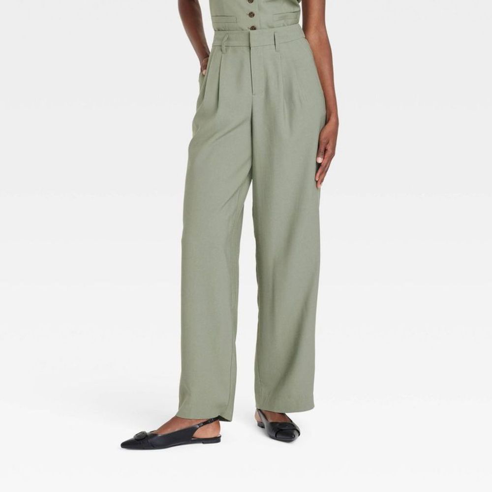 A New Day -  Women's High Rise Regular Fit Pleat-Fron Olive
